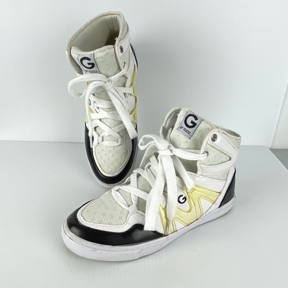 G by Guess OTrend High Top Sneakers 7.5M Leather Soles Round Toe White - Picture 1 of 11